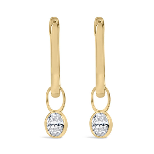 10K Yellow Gold 1/3 Cttw Oval Diamond Bezel Set Dangle Huggie Hoop Earrings