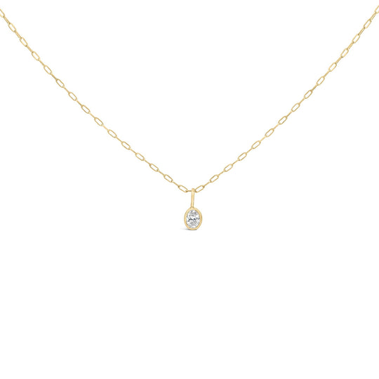 14K Yellow Gold 1/5 Cttw Oval Diamond Bezel Set Solitaire Pendant Necklace with Paperclip Chain