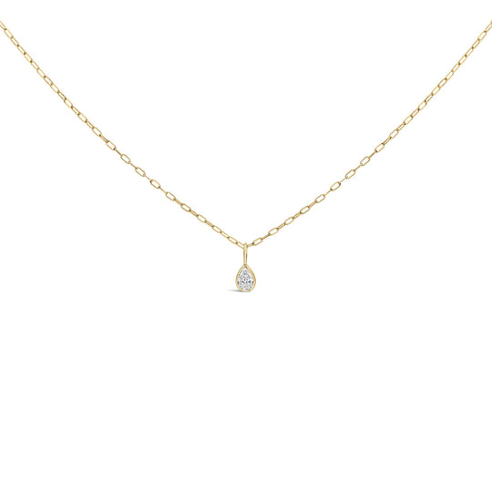 14K Yellow Gold 1/5 Cttw Pear Diamond Bezel Set Solitaire Pendant Necklace with Paperclip Chain