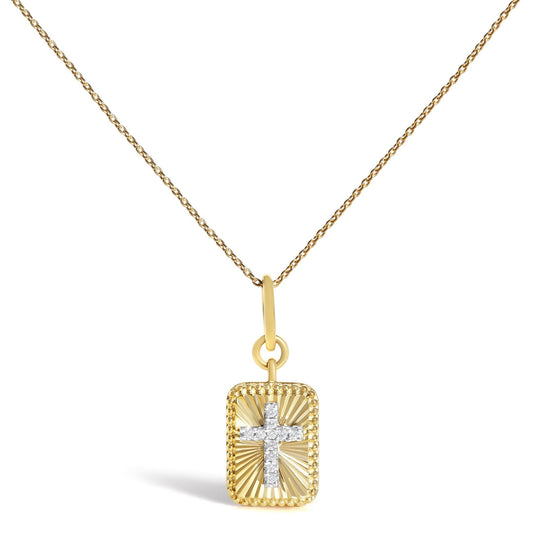 10K Yellow Gold Diamond Accent Cross Fluted Medallion Pendant Necklace