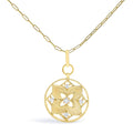 14K Yellow Gold 1/4 Cttw Diamond Openwork Medallion Pendant Necklace-0