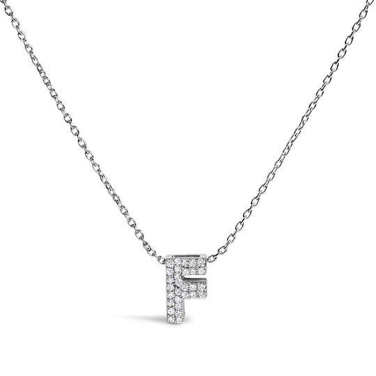 10K White Gold Diamond Accent "A-Z" Initial Bubble Pendant Necklace-10