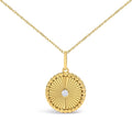 14K Yellow Gold Diamond Accent Medallion Circle Fluted Pendant Necklace-0