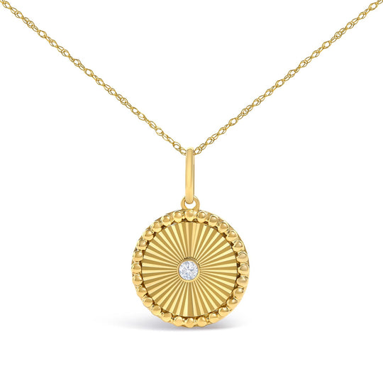 14K Yellow Gold Diamond Accent Medallion Circle Fluted Pendant Necklace-0
