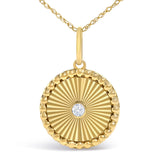 14K Yellow Gold Diamond Accent Medallion Circle Fluted Pendant Necklace-1 thumbnail 2