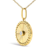 14K Yellow Gold Diamond Accent Medallion Circle Fluted Pendant Necklace-3 thumbnail 4