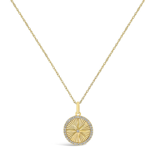 14K Yellow Gold 1/5 Cttw Diamond Starburst Fluted Medallion Pendant Necklace-0