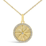 14K Yellow Gold 1/5 Cttw Diamond Starburst Fluted Medallion Pendant Necklace-1 thumbnail 2