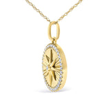 14K Yellow Gold 1/5 Cttw Diamond Starburst Fluted Medallion Pendant Necklace-3 thumbnail 4