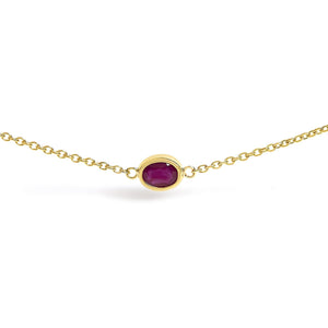 14K Yellow Gold Bezel Set 4x3 mm Oval Red Ruby Station Necklace - 18 Inches-1