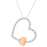 10K two-tone gold necklace with heart diamond floating pendant thumbnail 1