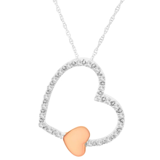 10KT Two Tone Gold 1/6 cttw Diamond Floating Heart Pendant Necklace (K-L, I1-I2)-0
