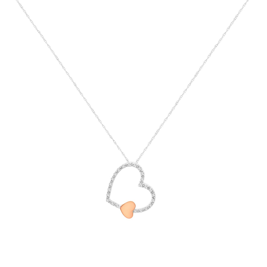10KT Two Tone Gold 1/6 cttw Diamond Floating Heart Pendant Necklace (K-L, I1-I2)