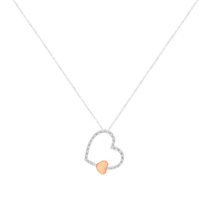 10KT Two Tone Gold 1/6 cttw Diamond Floating Heart Pendant Necklace (K-L, I1-I2)-1