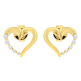14K yellow gold earrings with heart diamond stones in a cluster design thumbnail 1