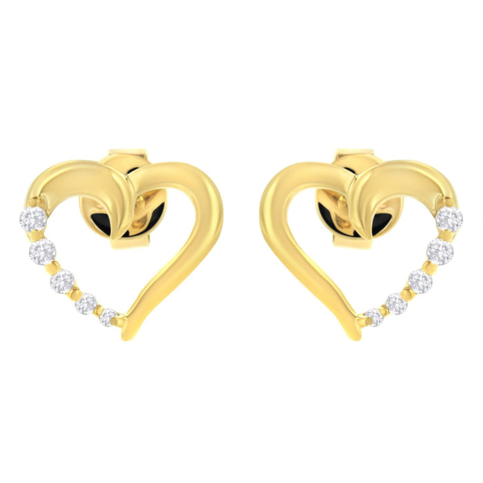 14KT Yellow Gold 1/8 cttw Diamond Journey Heart Earrings (K-L, I1-I2)