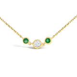 14K Yellow Gold Emerald and 1/2 Cttw Diamond Station Necklace-1 thumbnail 2