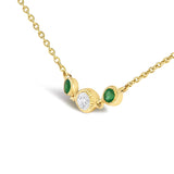 14K Yellow Gold Emerald and 1/2 Cttw Diamond Station Necklace-3 thumbnail 4