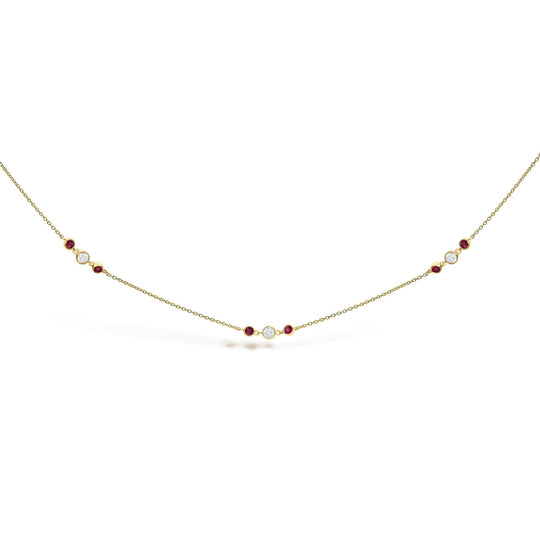 14K Yellow Gold Ruby and 1/2 Cttw Diamond Station Necklace-0