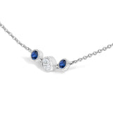 14K White Gold Sapphire and 1/2 Cttw Diamond Station Necklace-3 thumbnail 4