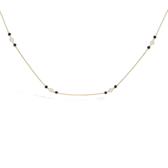 14K Yellow Gold Sapphire and 1/2 Cttw Diamond Station Necklace-0