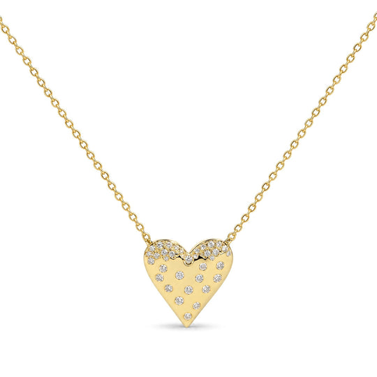 10K Yellow Gold 1/5 Cttw Diamond Heart Mosaic Pendant Necklace