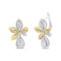 14K yellow gold earrings with round pave diamond teardrop and marquise drops