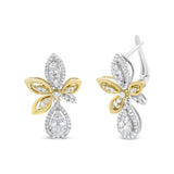 14K yellow gold earrings with round pave diamond teardrop and marquise drops thumbnail 1