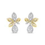 14K White and Yellow Gold 1.00 Cttw Round Pave-Set Diamond Teardrop and Marquise Shape Drop Dangle Earrings (H-I Color, SI1-SI2 Clarity)-1 thumbnail 2