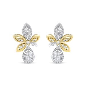 14K White and Yellow Gold 1.00 Cttw Round Pave-Set Diamond Teardrop and Marquise Shape Drop Dangle Earrings (H-I Color, SI1-SI2 Clarity)-1