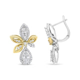 14K White and Yellow Gold 1.00 Cttw Round Pave-Set Diamond Teardrop and Marquise Shape Drop Dangle Earrings (H-I Color, SI1-SI2 Clarity)-3 thumbnail 4