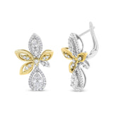 14K White and Yellow Gold 1.00 Cttw Round Pave-Set Diamond Teardrop and Marquise Shape Drop Dangle Earrings (H-I Color, SI1-SI2 Clarity)-4 thumbnail 5