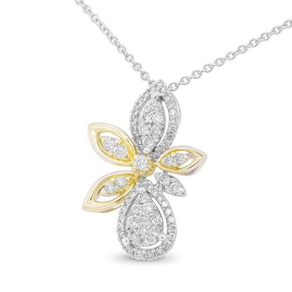 14K White and Yellow Gold 5/8 Cttw Round Diamond Marquise Floral Style 18