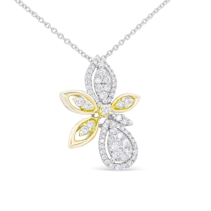 14K White and Yellow Gold 5/8 Cttw Round Diamond Marquise Floral Style 18