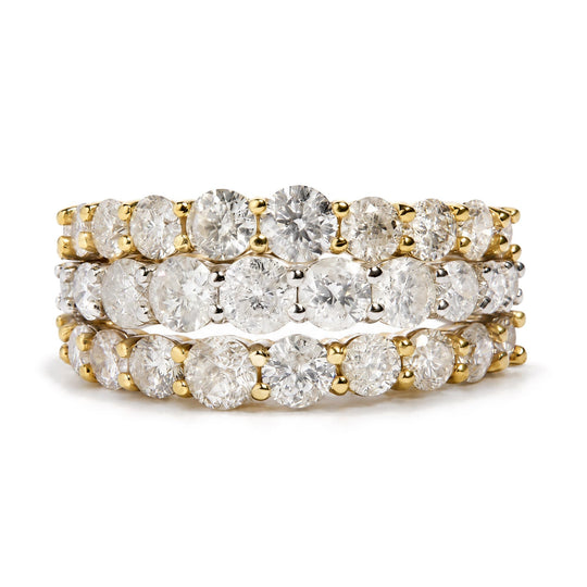 14K Yellow and White Gold 3.0 Cttw Round Diamond Multi-Row Band Ring