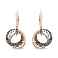 14K Rose Gold 1.00 Cttw White and Brown Diamond Intertwining Hoops and Circle Dangle Earrings (H-I/Brown Color, SI1-SI2 Clarity)