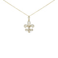 14K yellow gold fleur de lis necklace with round diamond stones
