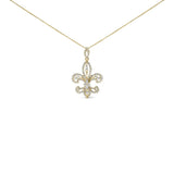 14K yellow gold fleur de lis necklace with round diamond stones thumbnail 1