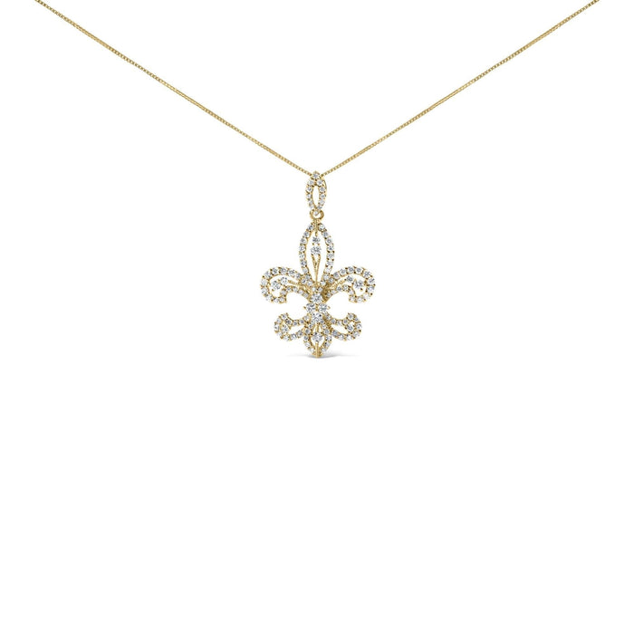 14K Yellow Gold 1.00 Cttw Round Diamond Fleur De Lis 18