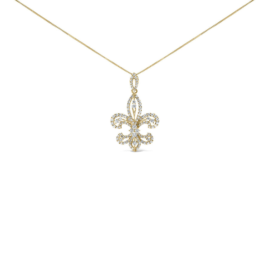 14K Yellow Gold 1.00 Cttw Round Diamond Fleur De Lis 18