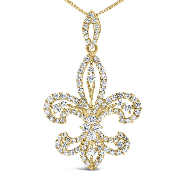 14K Yellow Gold 1.00 Cttw Round Diamond Fleur De Lis 18