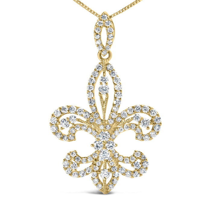 14K Yellow Gold 1.00 Cttw Round Diamond Fleur De Lis 18