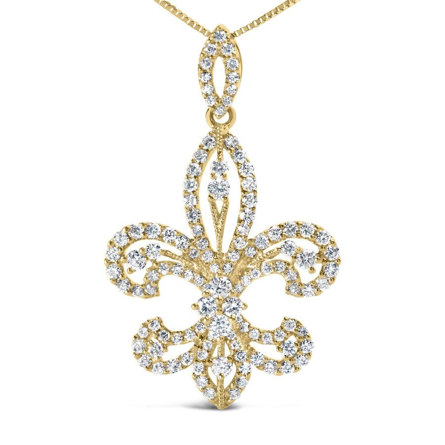 14K Yellow Gold 1.00 Cttw Round Diamond Fleur De Lis 18