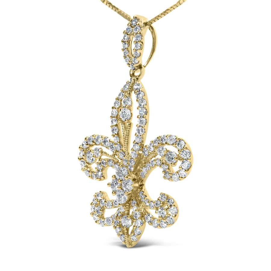 14K Yellow Gold 1.00 Cttw Round Diamond Fleur De Lis 18