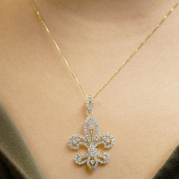 14K Yellow Gold 1.00 Cttw Round Diamond Fleur De Lis 18