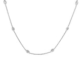 14K white gold collar necklace with bezel-set round diamond stations thumbnail 1