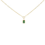 10K yellow gold necklace with 1 emerald cut green emerald stone thumbnail 1