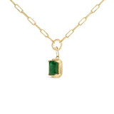 10K Yellow Gold Emerald Cut 6x4 MM Green Emerald Solitaire Pendant Necklace - 18 inch-3 thumbnail 4