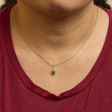 10K Yellow Gold Emerald Cut 6x4 MM Green Emerald Solitaire Pendant Necklace - 18 inch-2 thumbnail 3