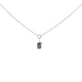 10K white gold necklace with one emerald-cut blue sapphire solitaire stone